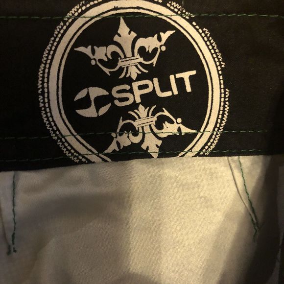 SPLIT Board Shorts Mens Size 33 White Gray Green Swim Trunk Logo Vintage EUC - Picture 4 of 6